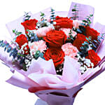 Rose & Carnation Bouquet With I Love You Balloon For Love