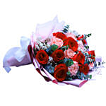 Rose & Carnation Bouquet With I Love You Balloon For Love