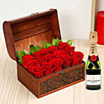 Treasured Red Roses Box With Mini Moet Champagne 200 Ml For Valentines