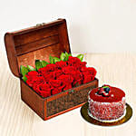 Treasured Red Roses Box With Mini Mousse Cake For Valentines