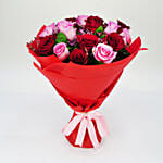 10 Pink & 10 Red Roses Bouquet With I Love You Balloon