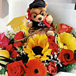 Colorful Flower Bouquet & Graduation Teddy