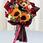 Mixed Flowers Bouquet With Graduation Teddy
