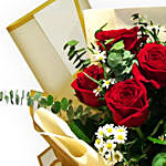 Designer Red Roses Bunch With Chocolate Cake