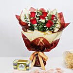 Designer Red Roses Bunch With Ferrero Rocher