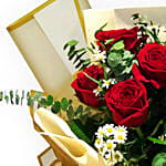 Designer Red Roses Bunch With Teddy Bear