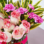 Dual Shade Roses And Carnations In Vase