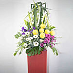 Heavenly Mixed Flowers Red Cardboard Stand