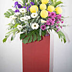 Heavenly Mixed Flowers Red Cardboard Stand