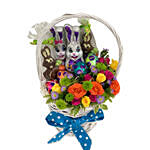 Mixed Spray Roses & Easter Rabbit Chocolates Basket