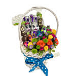 Mixed Spray Roses & Easter Rabbit Chocolates Basket
