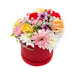 Vibrant Mixed Flowers Round Box