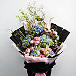 Hydrengea And Boombastic Roses Long Bouquet