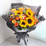 Striking Mixed Flowers Beautifully Wrapped Bouquet