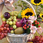 Beautiful Mixed Flowers & Fruits Basket