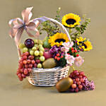 Beautiful Mixed Flowers & Fruits Basket