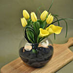 Bright Tulips & Lilies Fish Bowl Vase