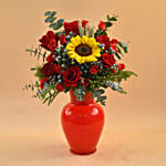 Charismatic Mixed Flowers Red Vase