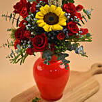 Charismatic Mixed Flowers Red Vase