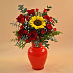 Charismatic Mixed Flowers Red Vase