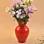 Mixed Spray Roses In Oval Shaped Red Vase