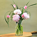 Peony & Tulip Cylindrical Vase