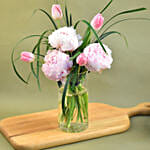 Peony & Tulip Cylindrical Vase