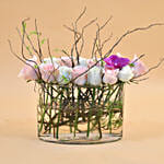 Serene Mixed Flowers Clear Glass Vase