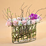 Serene Mixed Flowers Clear Glass Vase