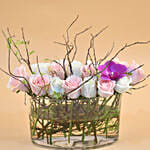 Serene Mixed Flowers Clear Glass Vase