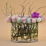 Serene Mixed Flowers Clear Glass Vase