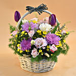 Striking Mixed Flowers Round Basket