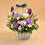 Striking Mixed Flowers Round Basket