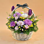 Striking Mixed Flowers Round Basket