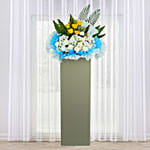 Peaceful Condolence Mixed Flowers Grey Stand