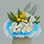 Peaceful Condolence Mixed Flowers Grey Stand