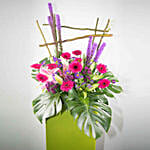 Alluring Mixed Flowers Green Cardboard Stand