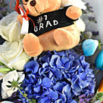 Graduation Teddy Bear & Mixed Flowers Bouquet