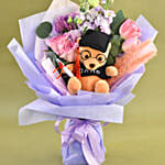 Cute Graduation Teddy & Fresh Flowers Bouquet