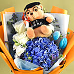 Graduation Teddy Bear & Mixed Flowers Bouquet