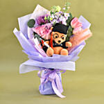 Cute Graduation Teddy & Fresh Flowers Bouquet