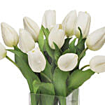 Peaceful White Tulips Square Glass Vase