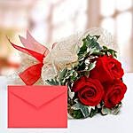 3 Red Roses Bouquet With Greeting Card Combo