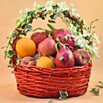 Dendrobium & Assorted Fruits Red Oval Basket