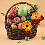 Mixed Flowers & Assorted Fruits Brown Basket