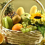 Mixed Flowers & Assorted Fruits Oval Basket