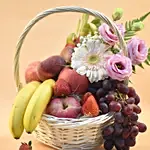 Mixed Flowers & Assorted Fruits Round Basket