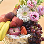 Mixed Flowers & Assorted Fruits Round Basket