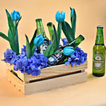 Mixed Flowers & Beer Wooden Crate