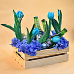 Mixed Flowers & Beer Wooden Crate